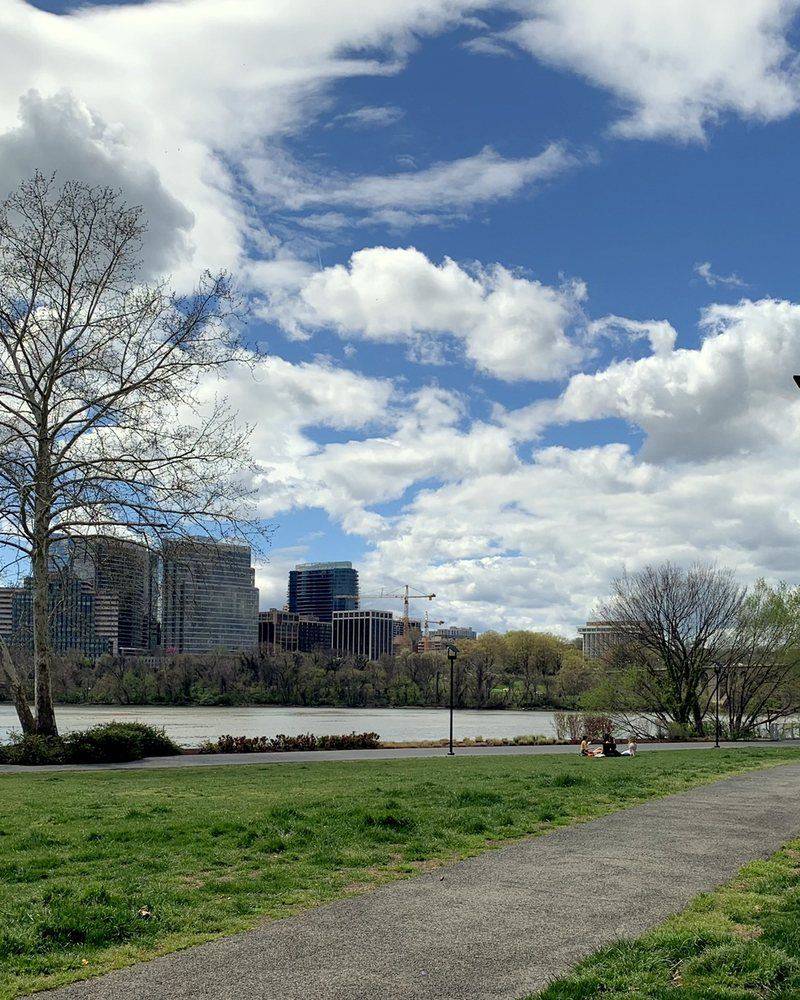 Georgetown Waterfront Park with the Potomac River and Rosslyn skyline across the water