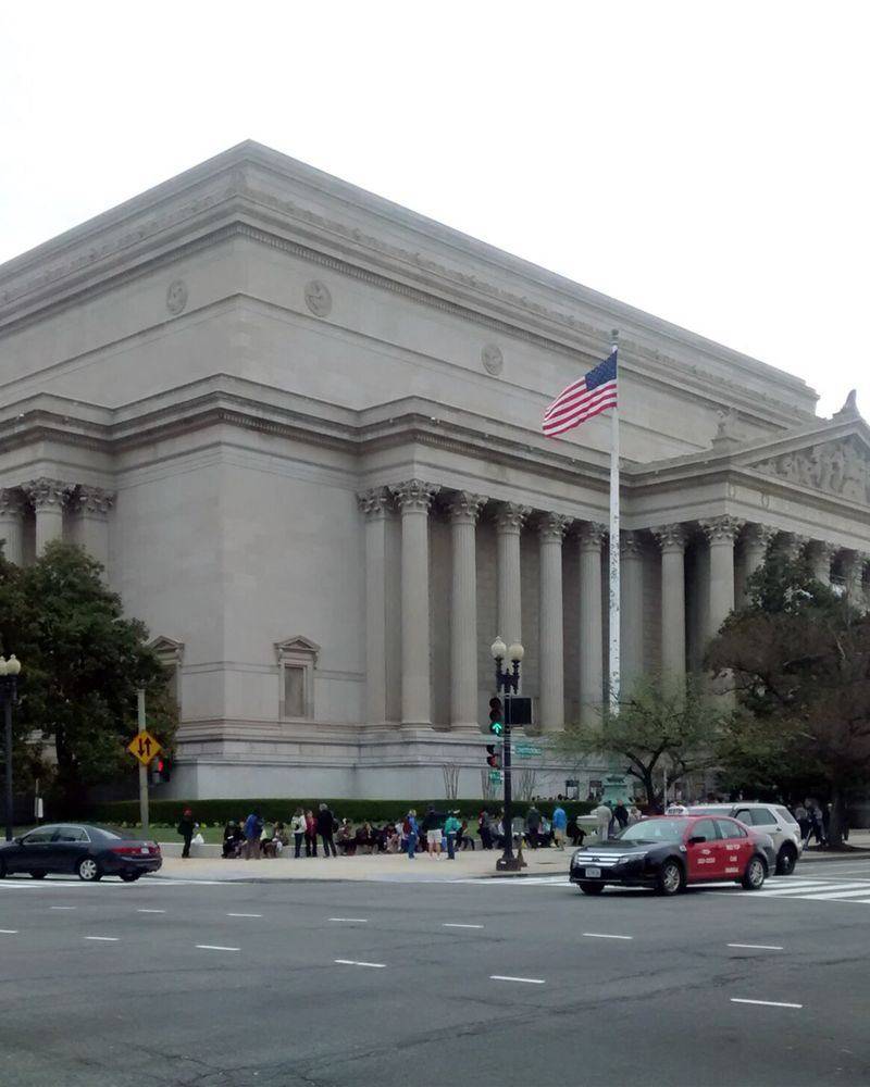 The neoclassical facade of the National Archives Museum in Washington, DC