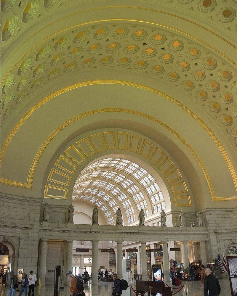 The barrel-vaulted Main Hall of Washington Union Station with its gold-leaf coffered ceiling